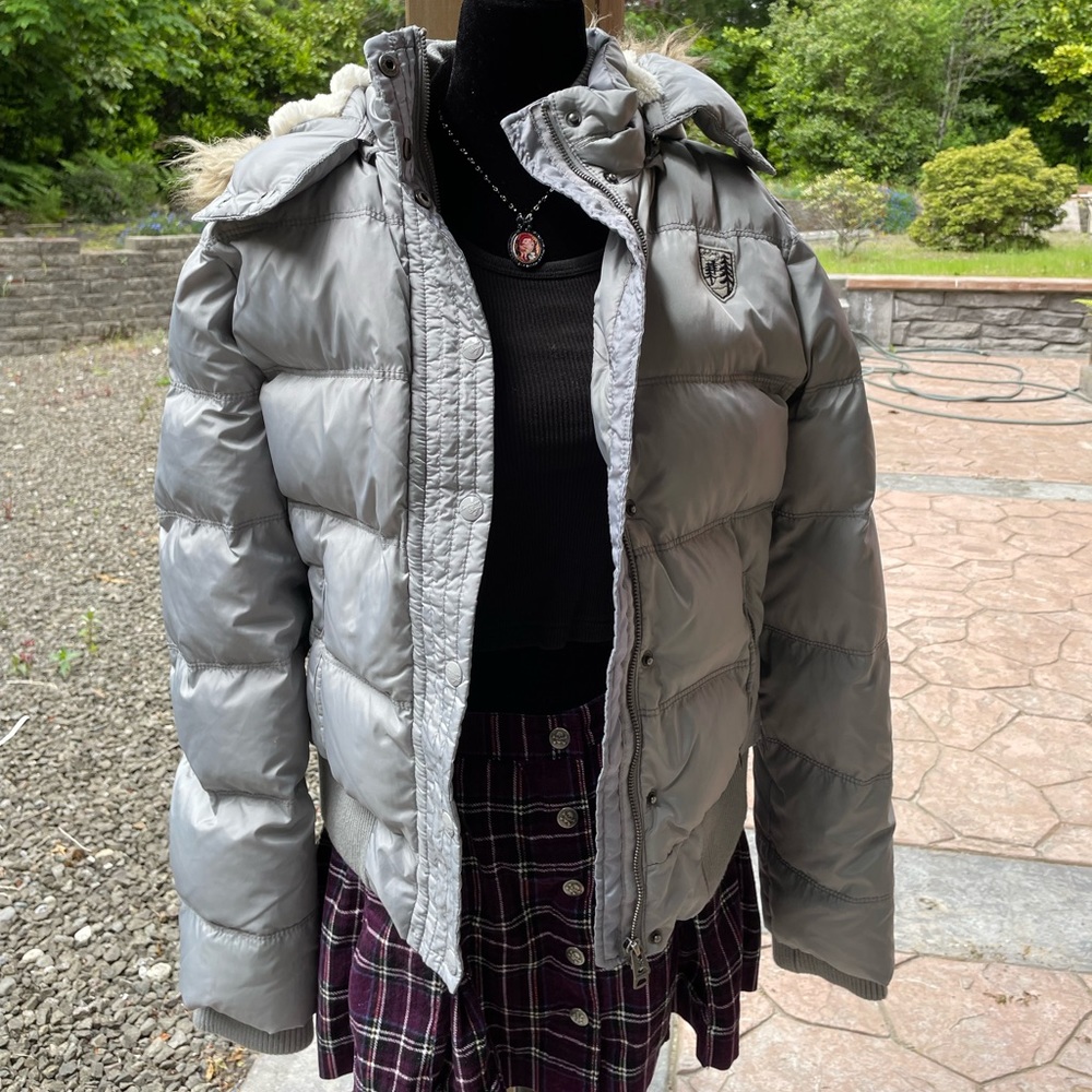 Grey Hooded Puffer Coat